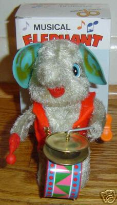 Vintage 1960s Wind up Tin Toy Musical DRUM ELEPHANT NIB - Click Image to Close